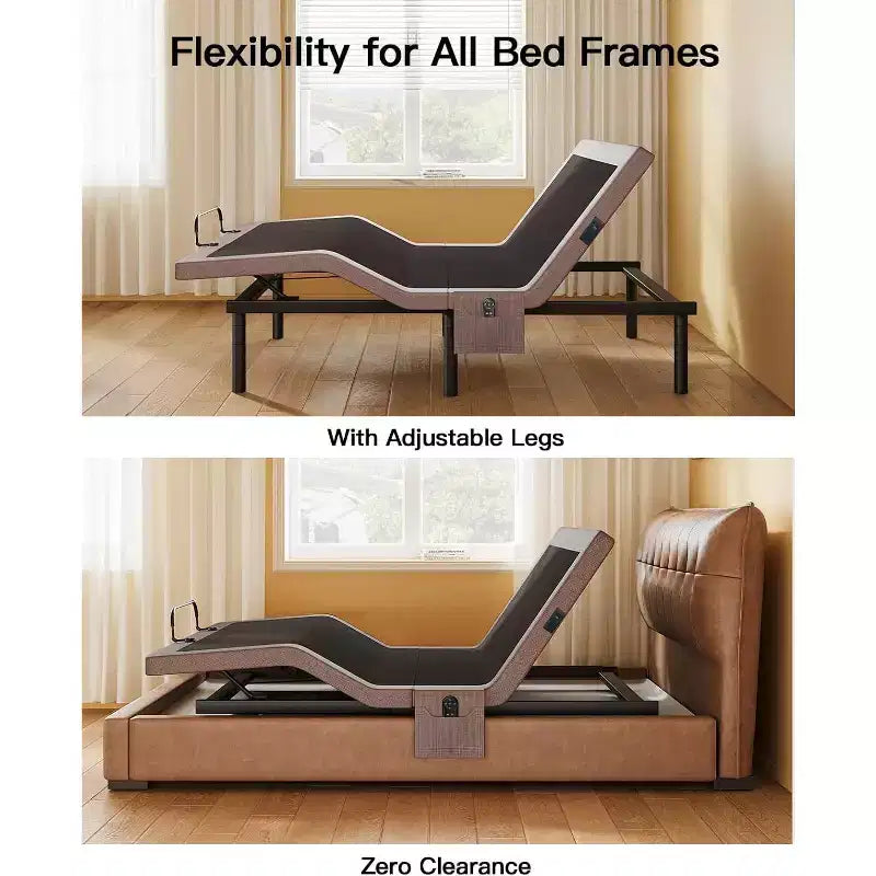 Adjustable bed frame, massage double bed XL size, zero gap and zero gravity mode, electric bed with head and foot tilt, equipped with 4 USB ports