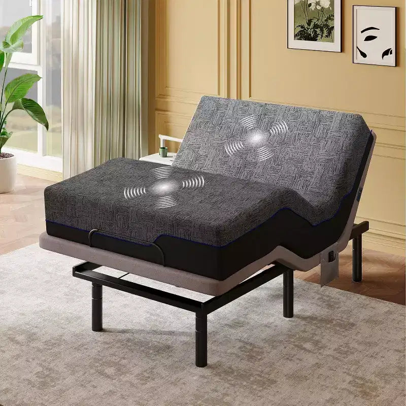 Adjustable bed frame, massage double bed XL size, zero gap and zero gravity mode, electric bed with head and foot tilt, equipped with 4 USB ports