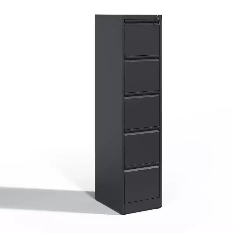 64H 5-Drawer Black Metal Vertical File Cabinet with Lock, Steel Filing Cabinet for Home Office, Fits A4/Legal/Letter