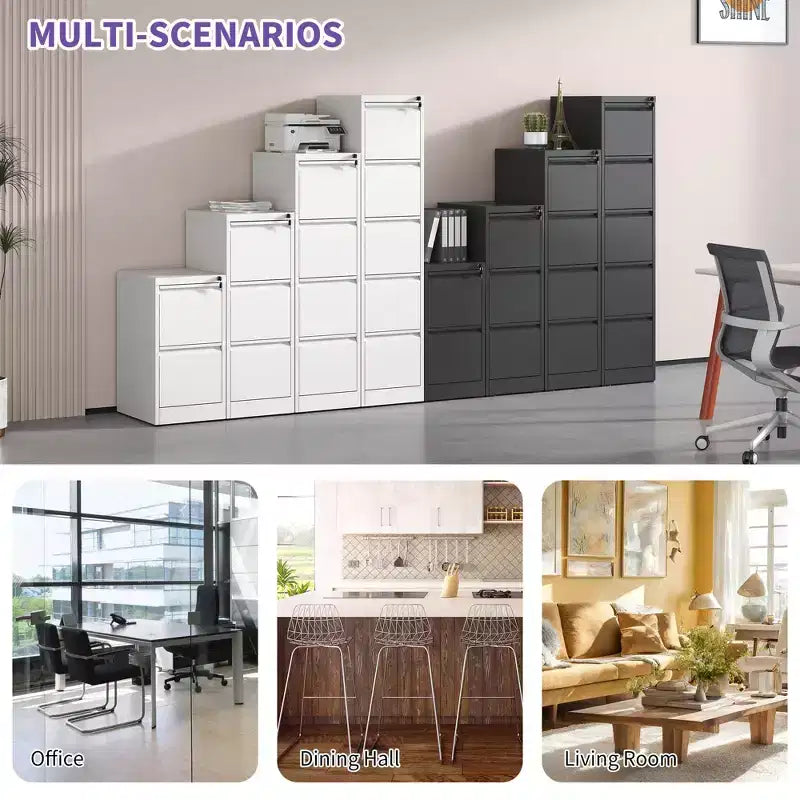 64H 5-Drawer Black Metal Vertical File Cabinet with Lock, Steel Filing Cabinet for Home Office, Fits A4/Legal/Letter