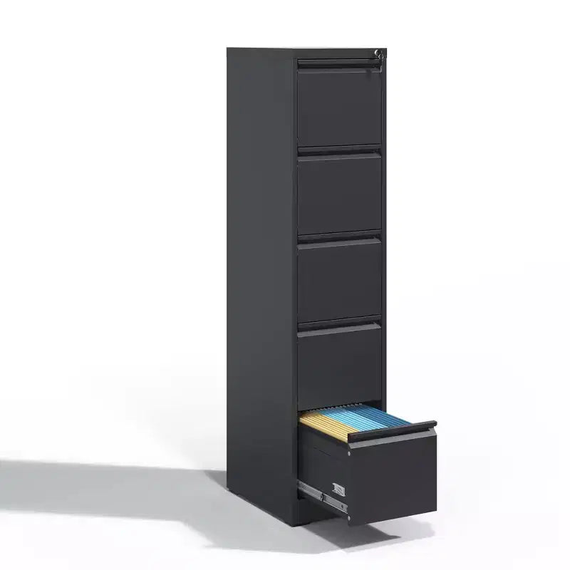 64H 5-Drawer Black Metal Vertical File Cabinet with Lock, Steel Filing Cabinet for Home Office, Fits A4/Legal/Letter