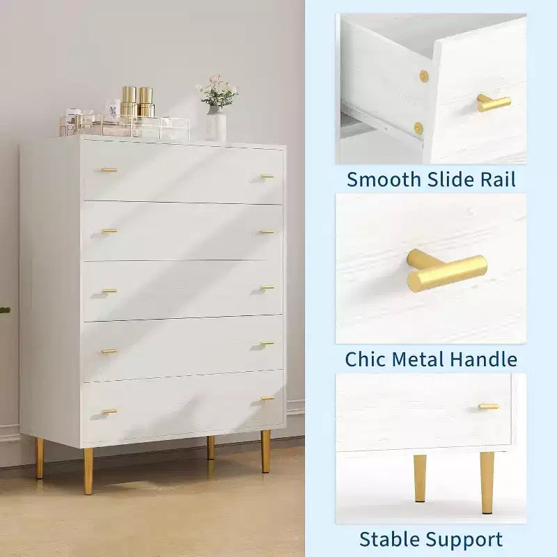 5 Drawers Dresser for Bedroom, Tall Dresser Wood Rustic Chest of Drawers with Large Drawers & Bar Handles,Natural Texture for Living Room,Hallway