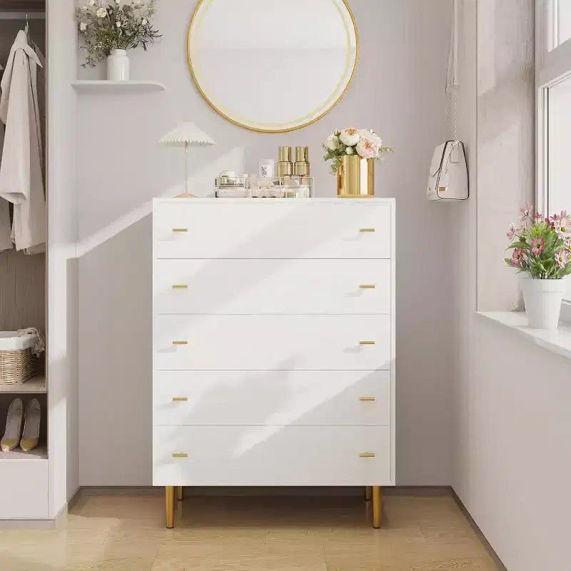 5 Drawers Dresser for Bedroom, Tall Dresser Wood Rustic Chest of Drawers with Large Drawers & Bar Handles,Natural Texture for Living Room,Hallway