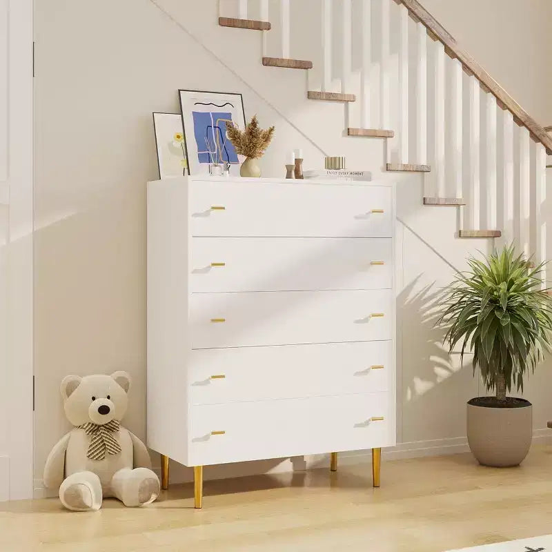5 Drawers Dresser for Bedroom, Tall Dresser Wood Rustic Chest of Drawers with Large Drawers & Bar Handles,Natural Texture for Living Room,Hallway
