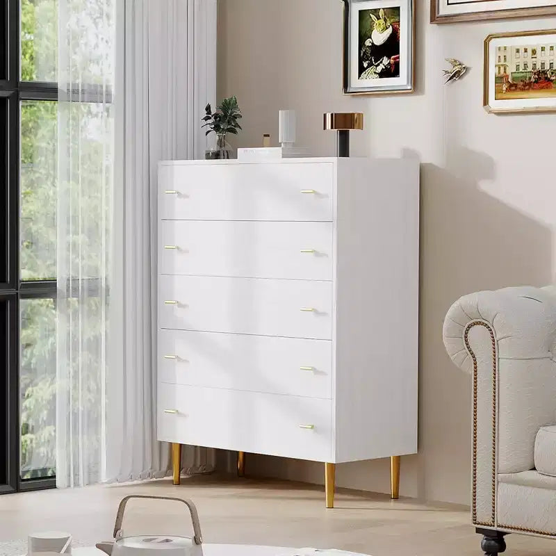 5 Drawers Dresser for Bedroom, Tall Dresser Wood Rustic Chest of Drawers with Large Drawers & Bar Handles,Natural Texture for Living Room,Hallway