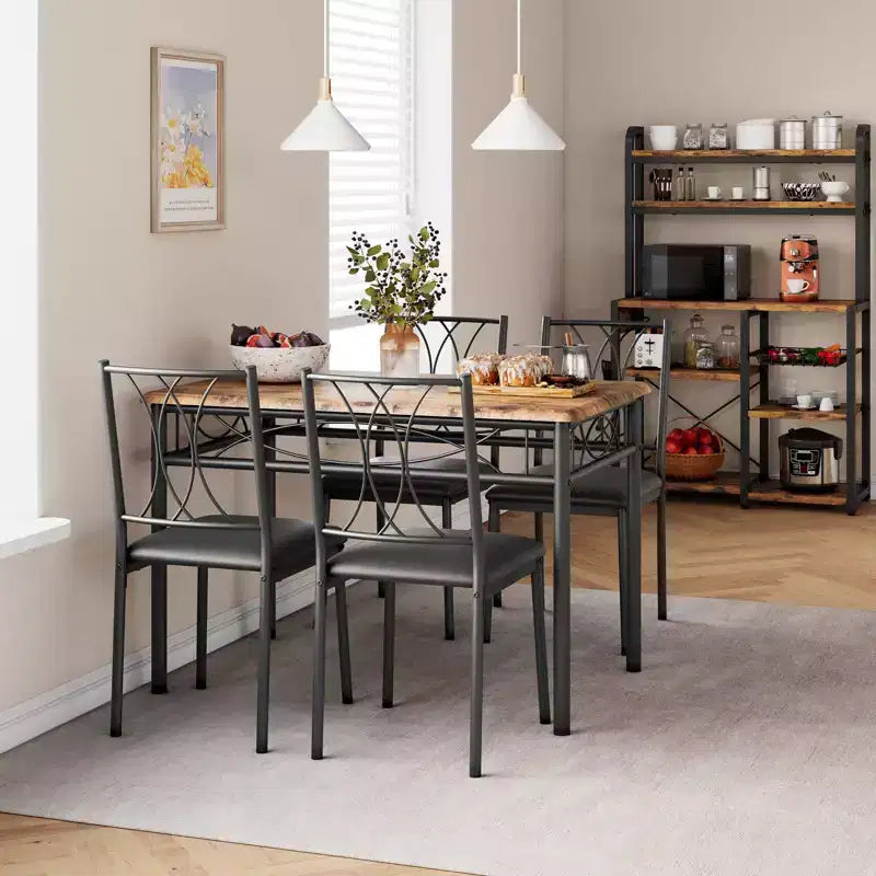 Dining Table Set for 4, 5-Piece Kitchen Table and Chairs Set, Rectangular Kitchen Table Set for Small Space, Apartment, Studio