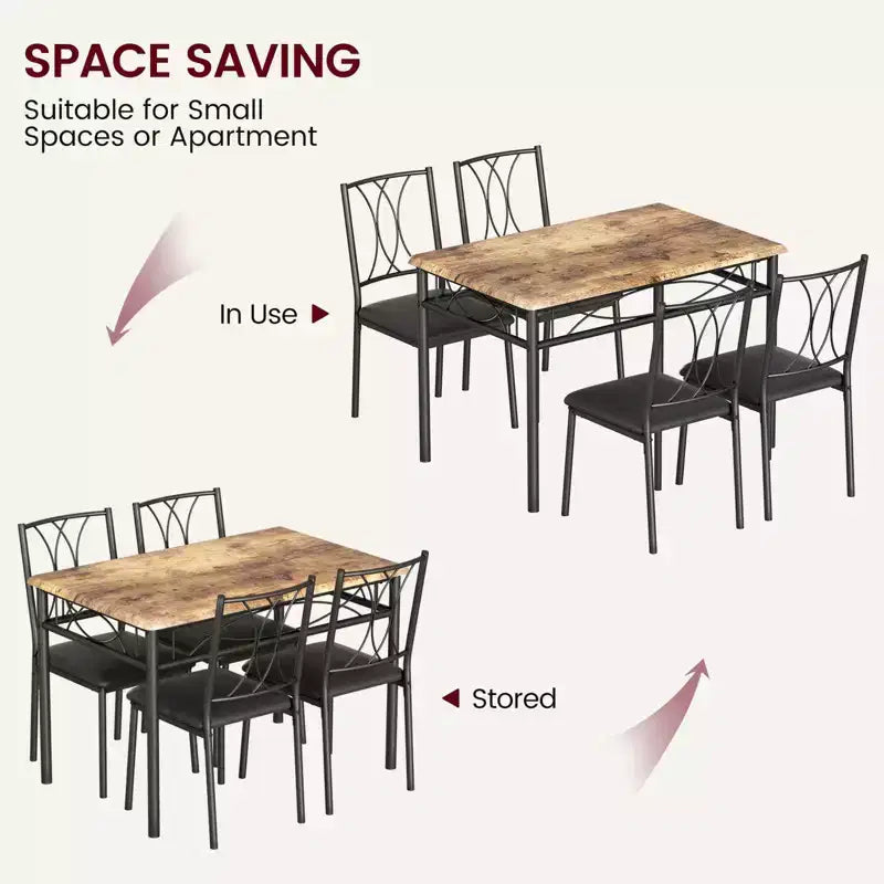 Dining Table Set for 4, 5-Piece Kitchen Table and Chairs Set, Rectangular Kitchen Table Set for Small Space, Apartment, Studio