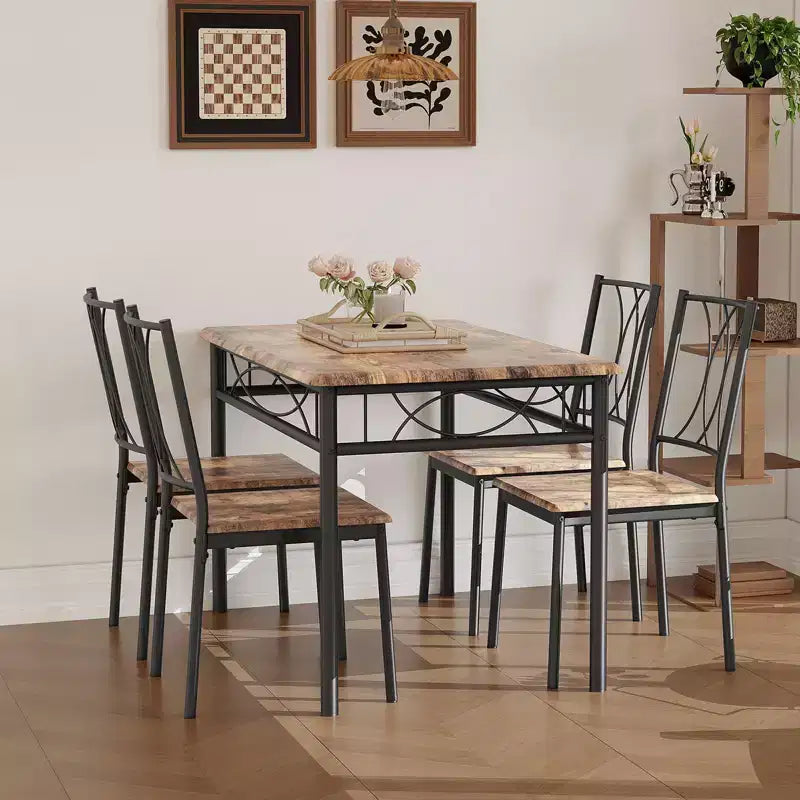 Dining Table Set for 4, 5-Piece Kitchen Table and Chairs Set, Rectangular Kitchen Table Set for Small Space, Apartment, Studio