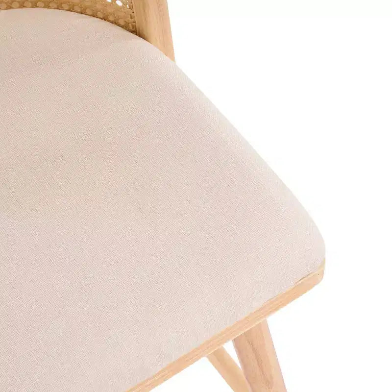 Set of 2 Wooden Counter Height Stools with Ratton Back, Beige Upholstery Counter Chairs for Kitchen Island, Home Bar, or Restaurant-Panipeachy