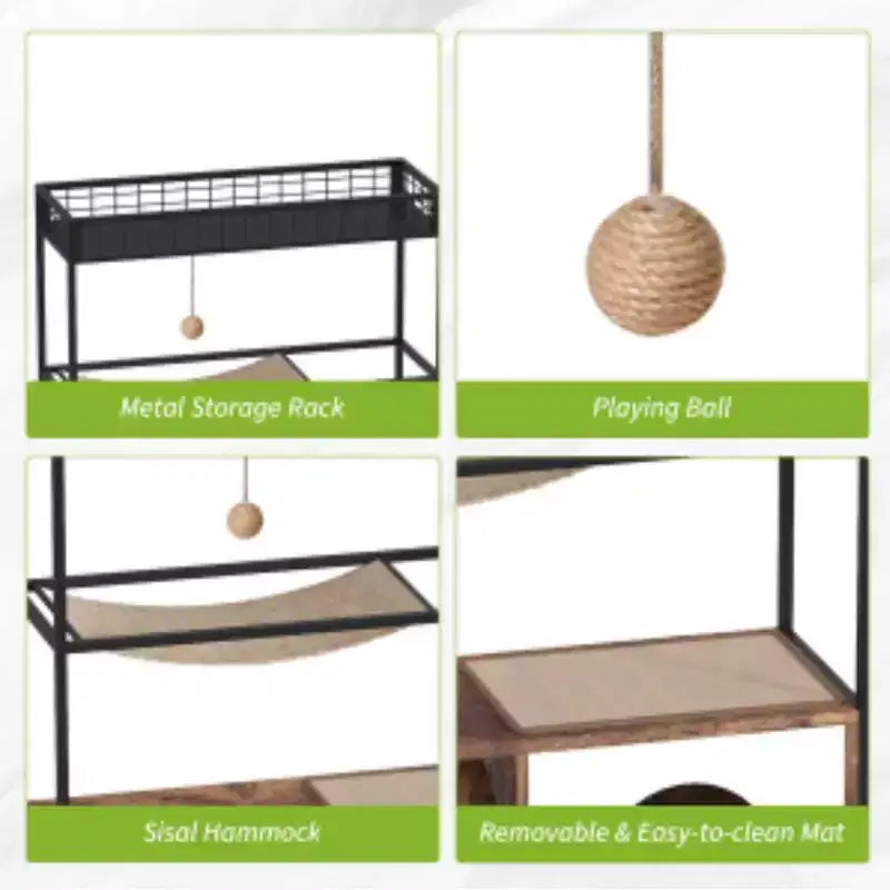 Cat Litter Box Enclosure XD904 (PB Board + 15mm Square Tube, Iron-Wood Style) - Vintage Color