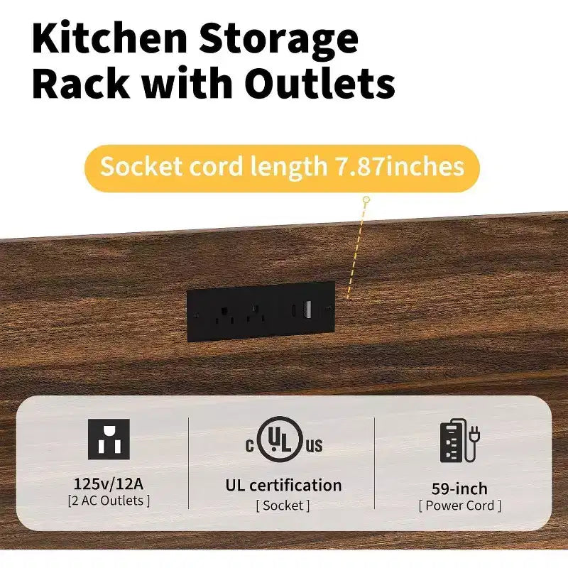 4-Tier Bakers Rack for Kitchen with Storage, Industrial Microwave Stand Shelf, Coffee Bar for Small Spaces, Free Standing Kitchen Storage Shelf Rack