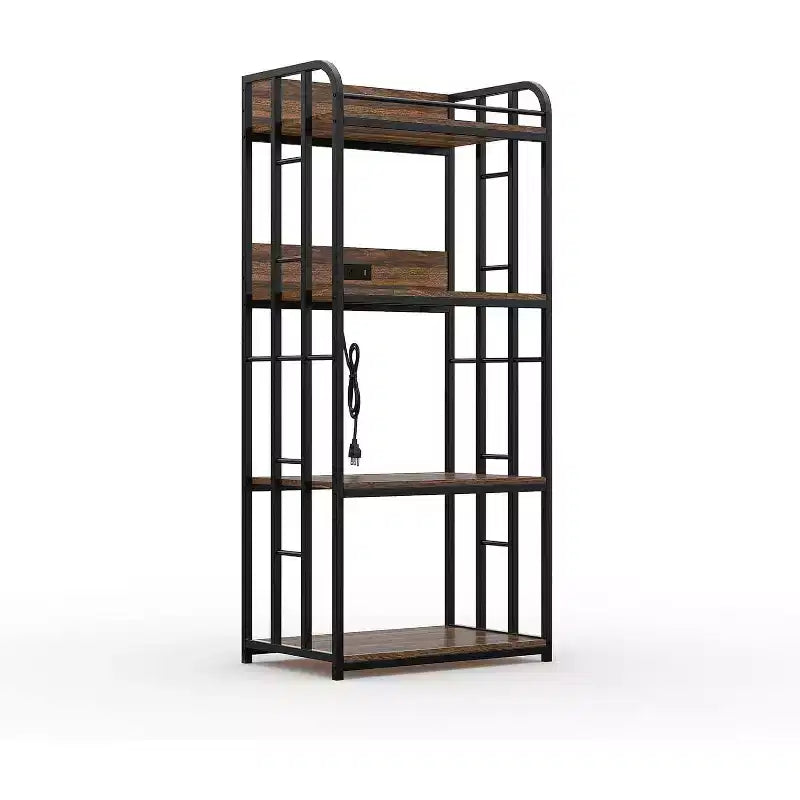 4-Tier Bakers Rack for Kitchen with Storage, Industrial Microwave Stand Shelf, Coffee Bar for Small Spaces, Free Standing Kitchen Storage Shelf Rack