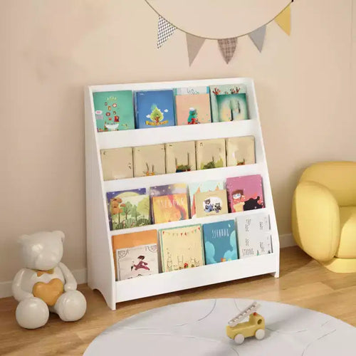 Étagère à livres et organiseur de rangement à 4 niveaux, bibliothèque à cinq couches, étagère à livres en bois, vitrine pour salle de jeux, salle de classe, école