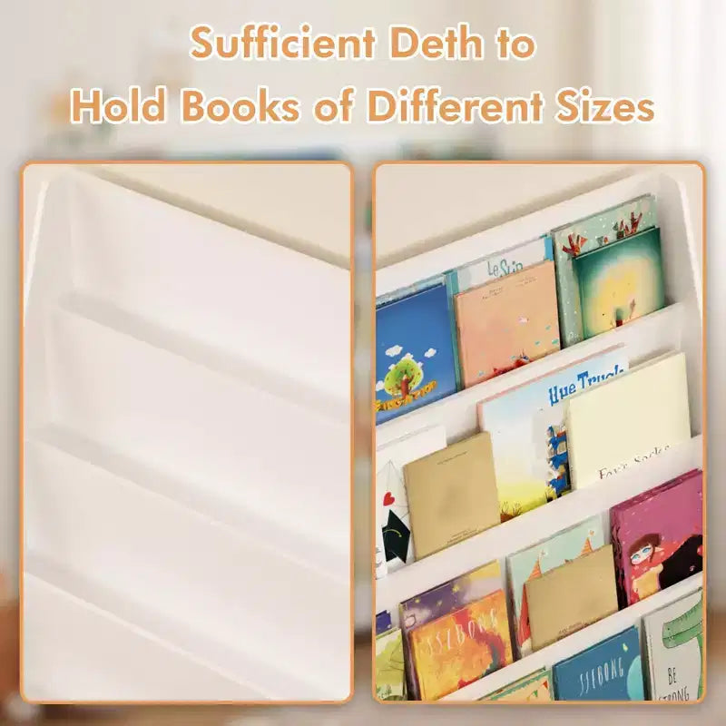 4 Tier Bookshelf and Storage Organizer, Five Layer Sling Bookcase, Wooden Book Shelf, Display Cabinet for Playroom,Classroom, School