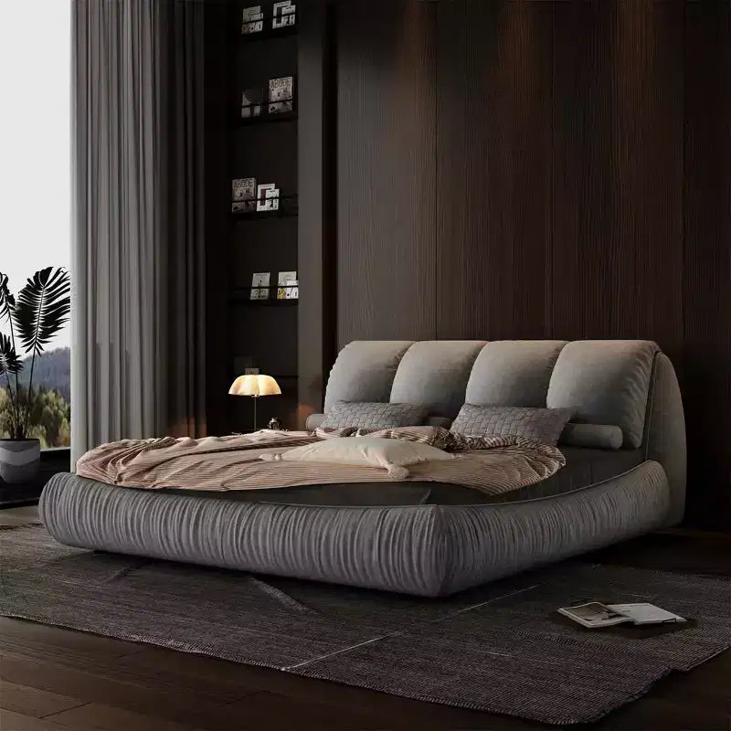 King Size Luxury Upholstered Platform Bed with Oversized Padded Backrset and Solid Wood Frame Gray