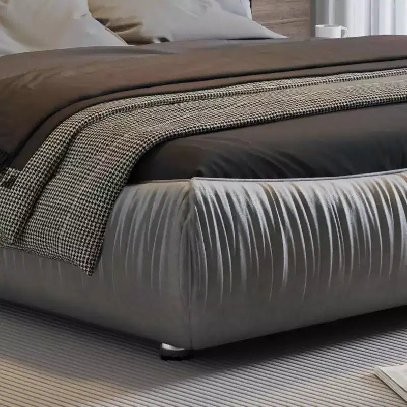 King Size Luxury Upholstered Platform Bed with Oversized Padded Backrset and Solid Wood Frame Gray