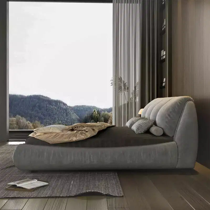 King Size Luxury Upholstered Platform Bed with Oversized Padded Backrset and Solid Wood Frame Gray