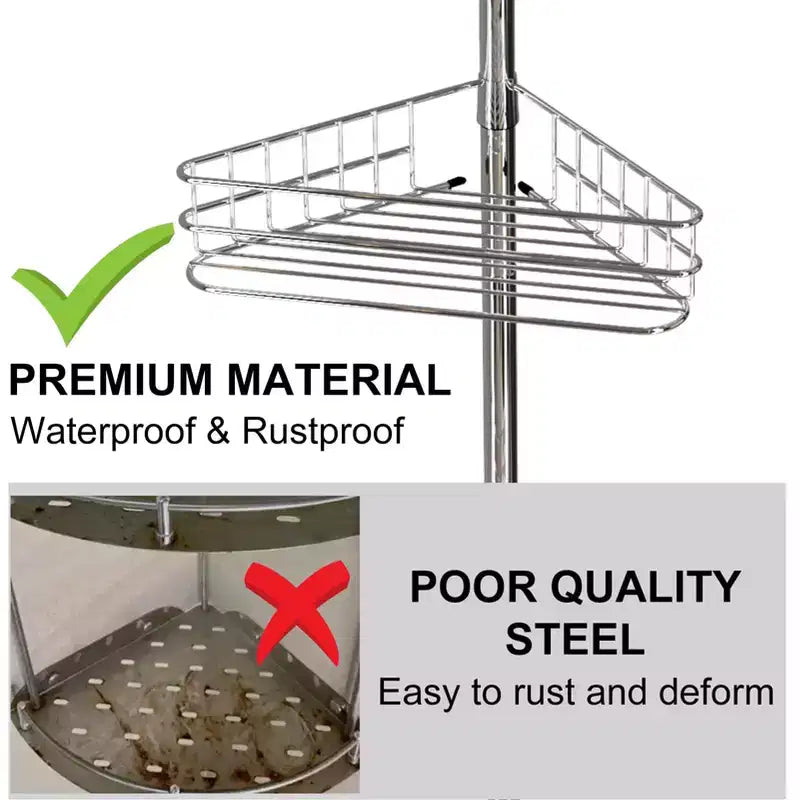 Tension Pole Shower Caddy, Corner Shower Caddies with 4 Basket Shelves & Built-In Towel Bars, Rustproof Bathroom Shower Organizer Adjustable 75-110