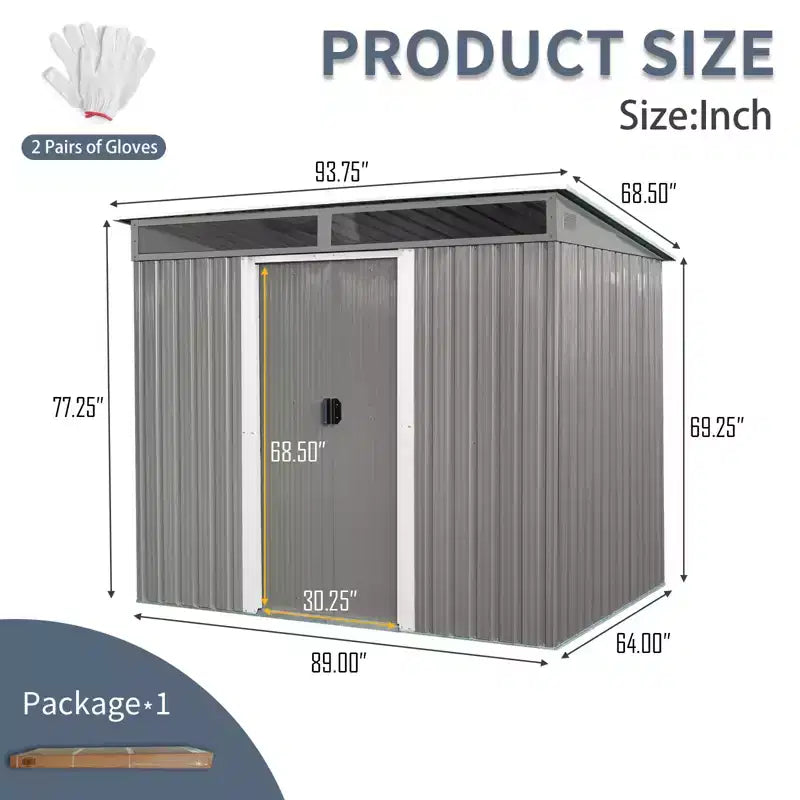 8x6 ft Outdoor Metal Storage Shed with Lockable Sliding Doors, Sloping Roof, Windows & Air Vents, Weather-Resistant Tool Shed
