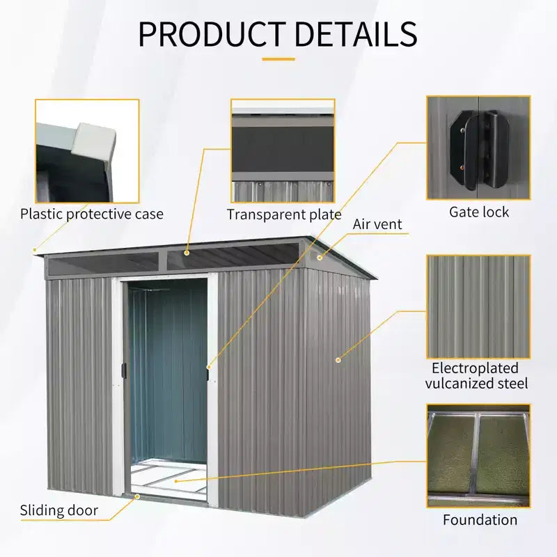 8x6 ft Outdoor Metal Storage Shed with Lockable Sliding Doors, Sloping Roof, Windows & Air Vents, Weather-Resistant Tool Shed