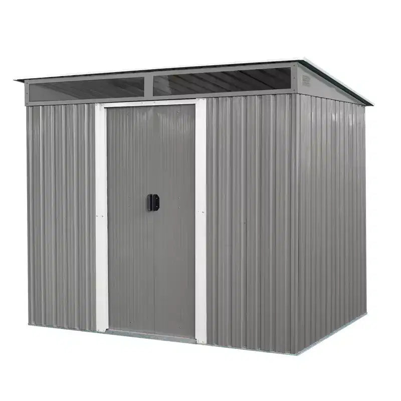 8x6 ft Outdoor Metal Storage Shed with Lockable Sliding Doors, Sloping Roof, Windows & Air Vents, Weather-Resistant Tool Shed