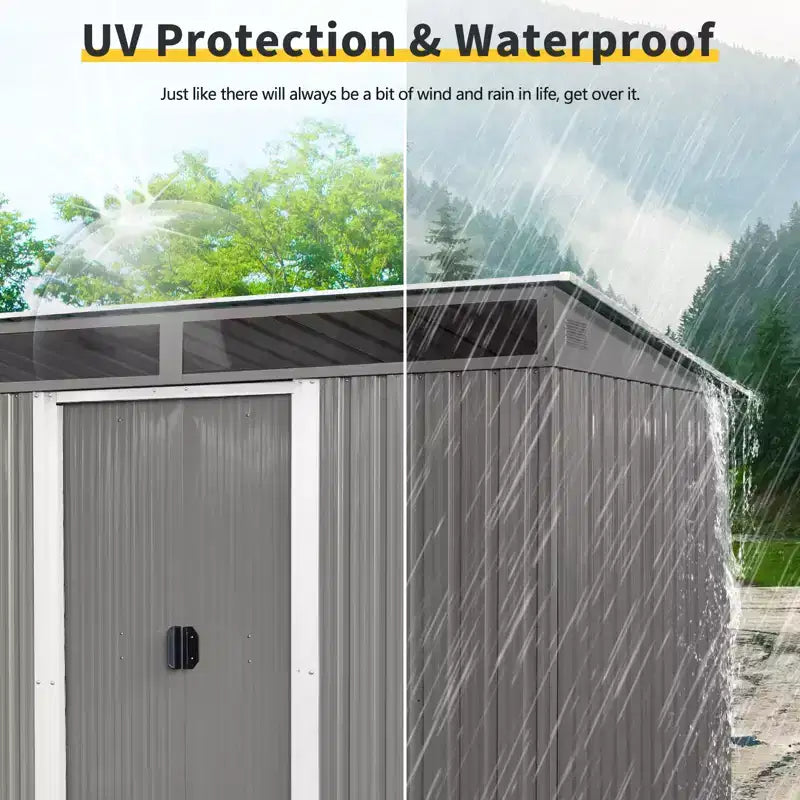 8x6 ft Outdoor Metal Storage Shed with Lockable Sliding Doors, Sloping Roof, Windows & Air Vents, Weather-Resistant Tool Shed