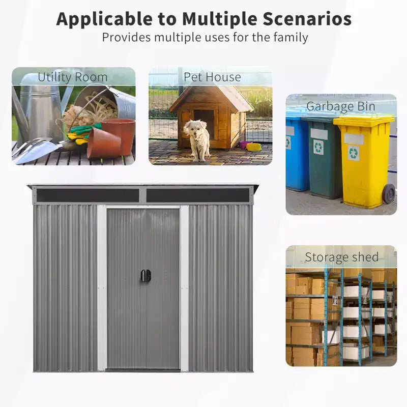 8x6 ft Outdoor Metal Storage Shed with Lockable Sliding Doors, Sloping Roof, Windows & Air Vents, Weather-Resistant Tool Shed