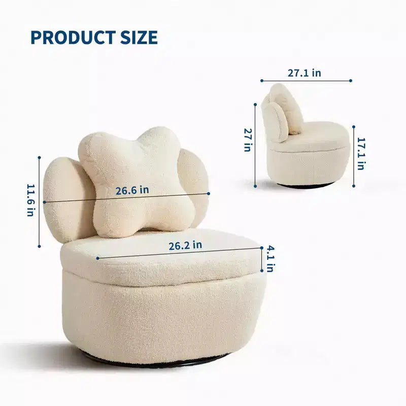 360 Swivel Accent Chair with Storage Compartment Teddy Velvet Upholstered Armchair with Ergonomic Cushion, Scratch-Resistant Fabric