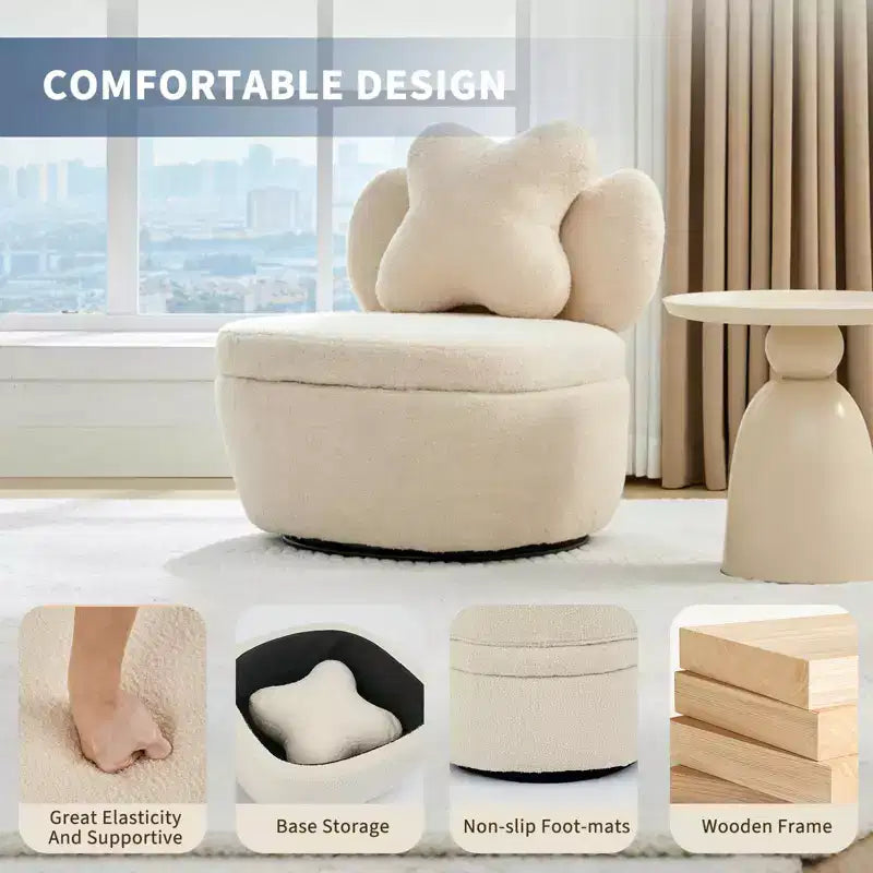 360 Swivel Accent Chair with Storage Compartment Teddy Velvet Upholstered Armchair with Ergonomic Cushion, Scratch-Resistant Fabric