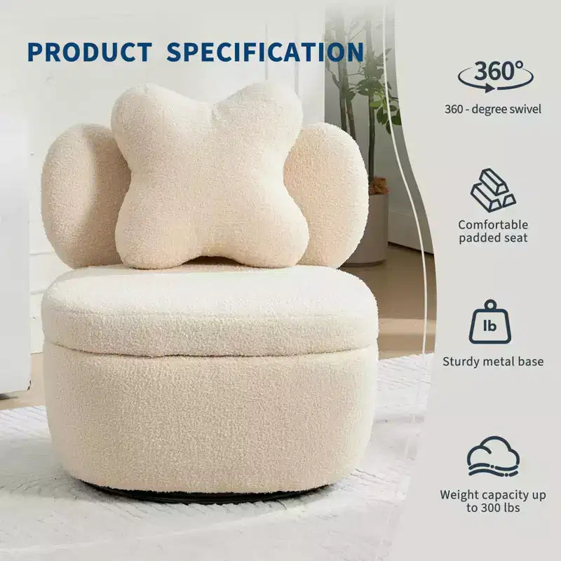 360 Swivel Accent Chair with Storage Compartment Teddy Velvet Upholstered Armchair with Ergonomic Cushion, Scratch-Resistant Fabric