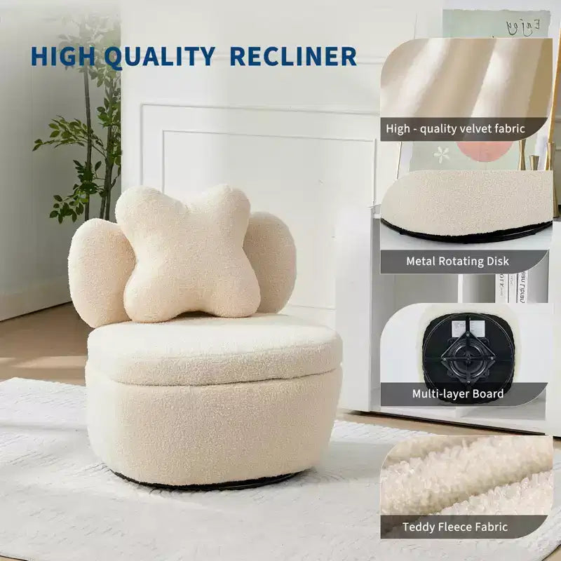 360 Swivel Accent Chair with Storage Compartment Teddy Velvet Upholstered Armchair with Ergonomic Cushion, Scratch-Resistant Fabric