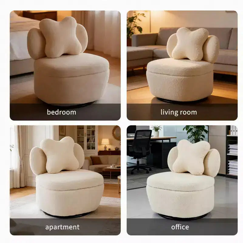 360 Swivel Accent Chair with Storage Compartment Teddy Velvet Upholstered Armchair with Ergonomic Cushion, Scratch-Resistant Fabric