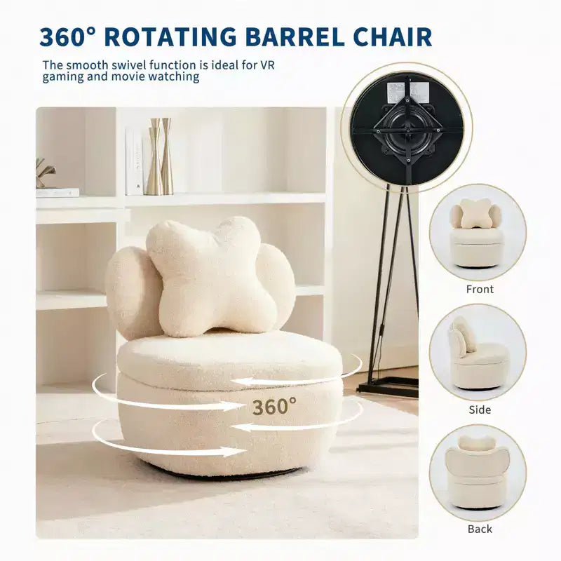 360 Swivel Accent Chair with Storage Compartment Teddy Velvet Upholstered Armchair with Ergonomic Cushion, Scratch-Resistant Fabric