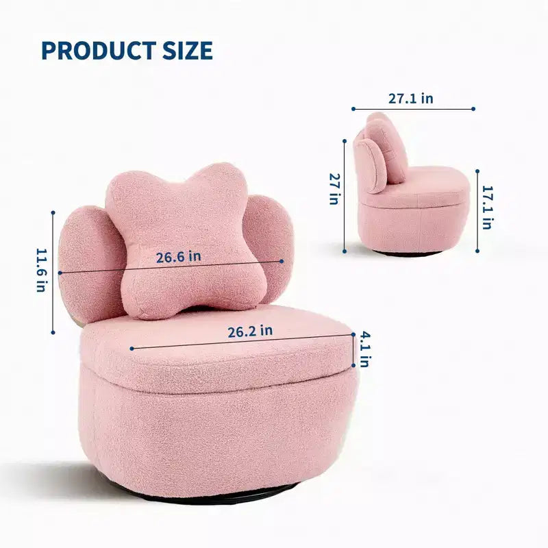360 Swivel Accent Chair with Storage Compartment Teddy Velvet Upholstered Armchair with Ergonomic Cushion, Scratch-Resistant Fabric