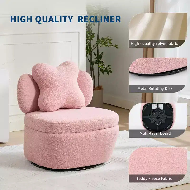 360 Swivel Accent Chair with Storage Compartment Teddy Velvet Upholstered Armchair with Ergonomic Cushion, Scratch-Resistant Fabric