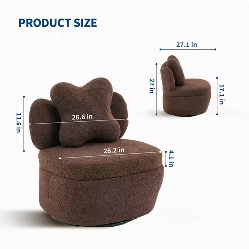 Fauteuil pivotant à 360° avec compartiment de rangement, fauteuil en velours Teddy rembourré avec coussin ergonomique, tissu résistant aux rayures