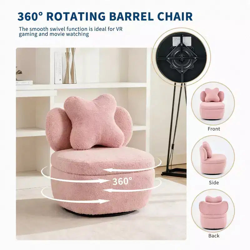 360 Swivel Accent Chair with Storage Compartment Teddy Velvet Upholstered Armchair with Ergonomic Cushion, Scratch-Resistant Fabric