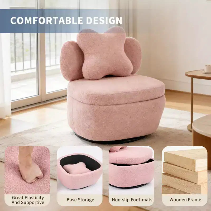 360 Swivel Accent Chair with Storage Compartment Teddy Velvet Upholstered Armchair with Ergonomic Cushion, Scratch-Resistant Fabric