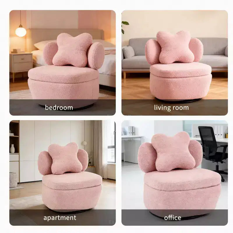 360 Swivel Accent Chair with Storage Compartment Teddy Velvet Upholstered Armchair with Ergonomic Cushion, Scratch-Resistant Fabric