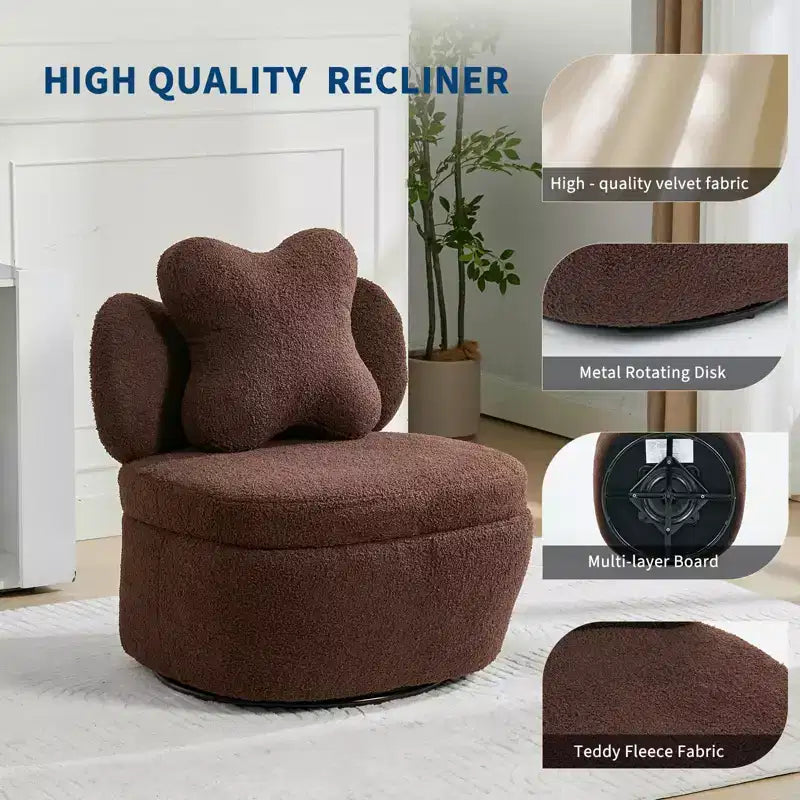 360 Swivel Accent Chair with Storage Compartment Teddy Velvet Upholstered Armchair with Ergonomic Cushion, Scratch-Resistant Fabric