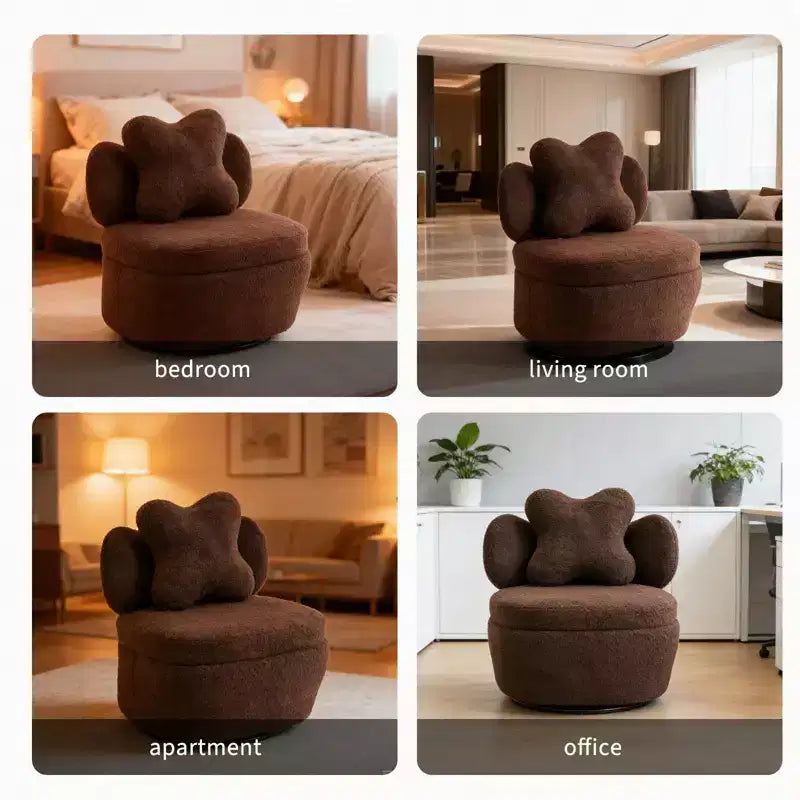 360 Swivel Accent Chair with Storage Compartment Teddy Velvet Upholstered Armchair with Ergonomic Cushion, Scratch-Resistant Fabric