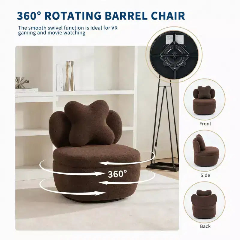 360 Swivel Accent Chair with Storage Compartment Teddy Velvet Upholstered Armchair with Ergonomic Cushion, Scratch-Resistant Fabric