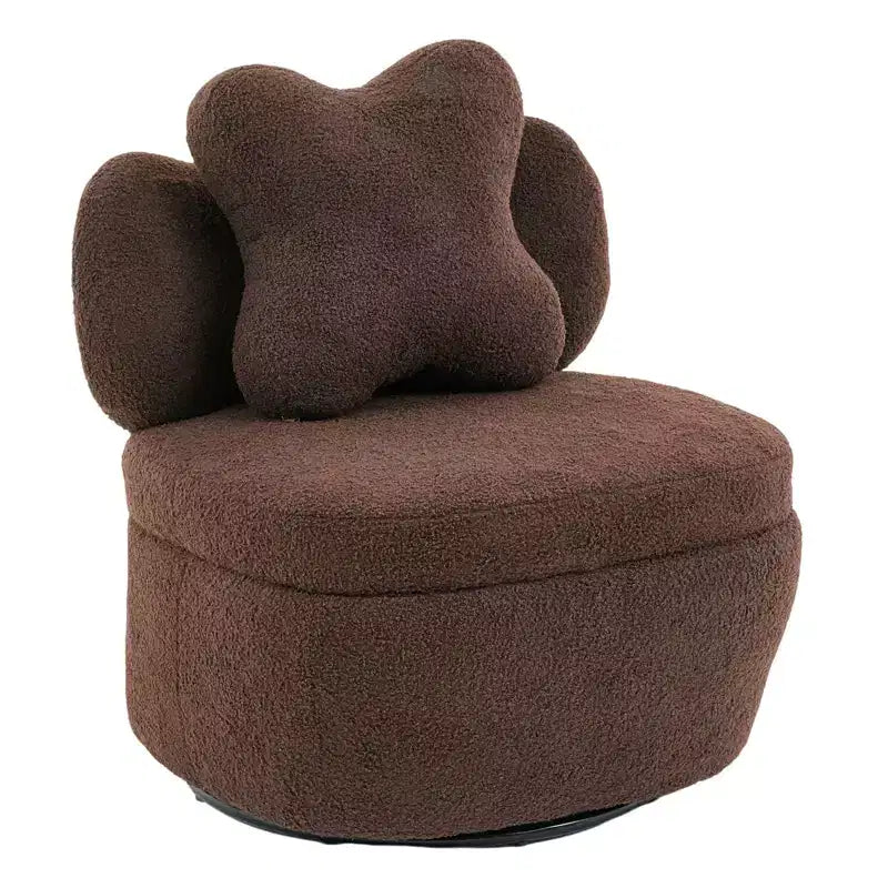 360 Swivel Accent Chair with Storage Compartment Teddy Velvet Upholstered Armchair with Ergonomic Cushion, Scratch-Resistant Fabric