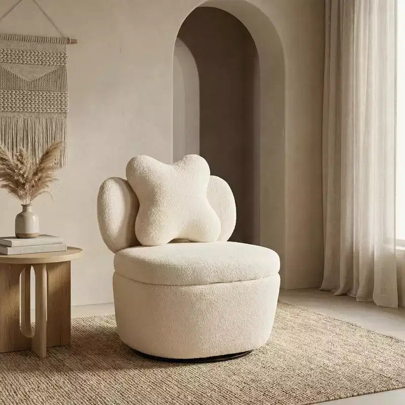 360 Swivel Accent Chair with Storage Compartment Teddy Velvet Upholstered Armchair with Ergonomic Cushion, Scratch-Resistant Fabric