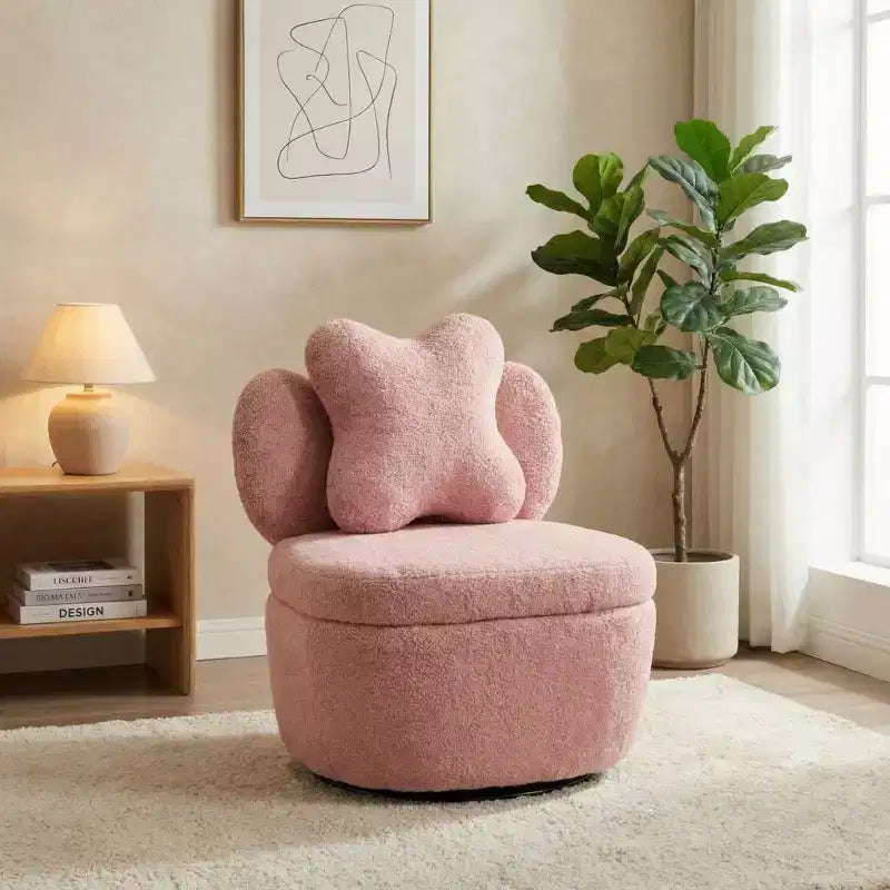 360 Swivel Accent Chair with Storage Compartment Teddy Velvet Upholstered Armchair with Ergonomic Cushion, Scratch-Resistant Fabric