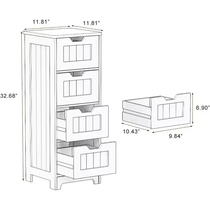 White Freestanding Storage Cabinet with 4 Drawers, Ideal for Bathroom, Kitchen & Living Room Organization