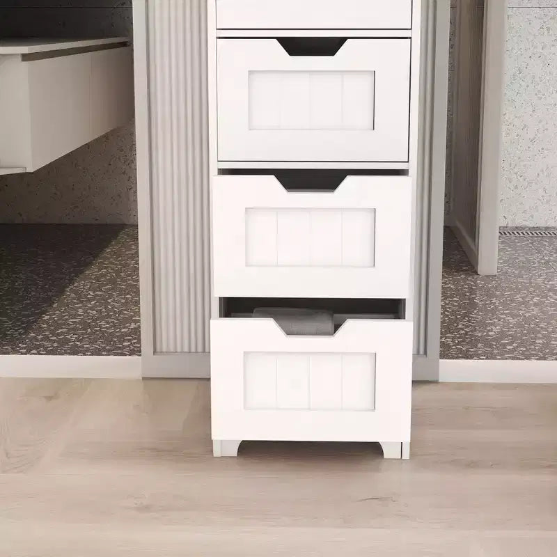 White Freestanding Storage Cabinet with 4 Drawers, Ideal for Bathroom, Kitchen & Living Room Organization