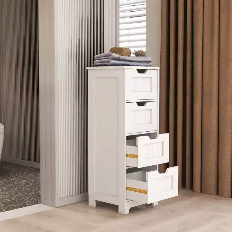 White Freestanding Storage Cabinet with 4 Drawers, Ideal for Bathroom, Kitchen & Living Room Organization