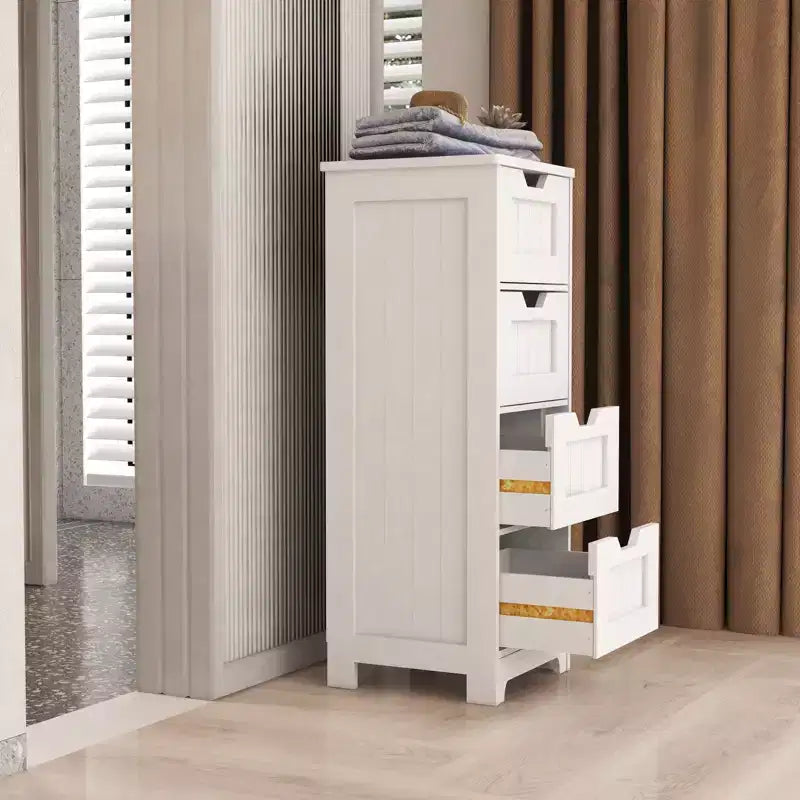 White Freestanding Storage Cabinet with 4 Drawers, Ideal for Bathroom, Kitchen & Living Room Organization