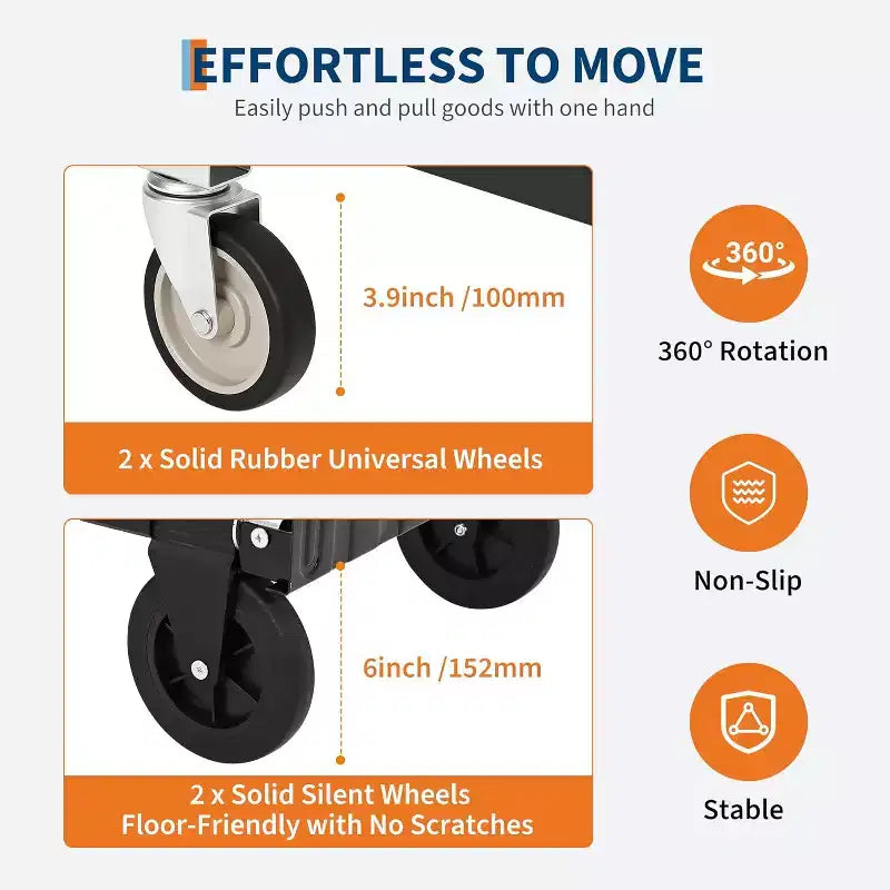 2 in 1 Convertible Hand Truck Dolly, 660 LBS Load Capacity Folding Cart with Wheels,Elastic Straps,Carbon Steel Collapsible Dolly Cart for Warehouse